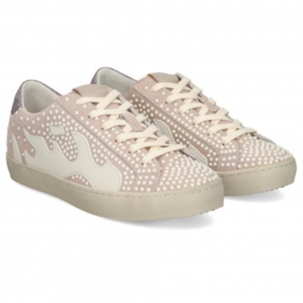 GAMIN flame embroidered Pearl Embellished Leather Sneakers NWT in Neutral